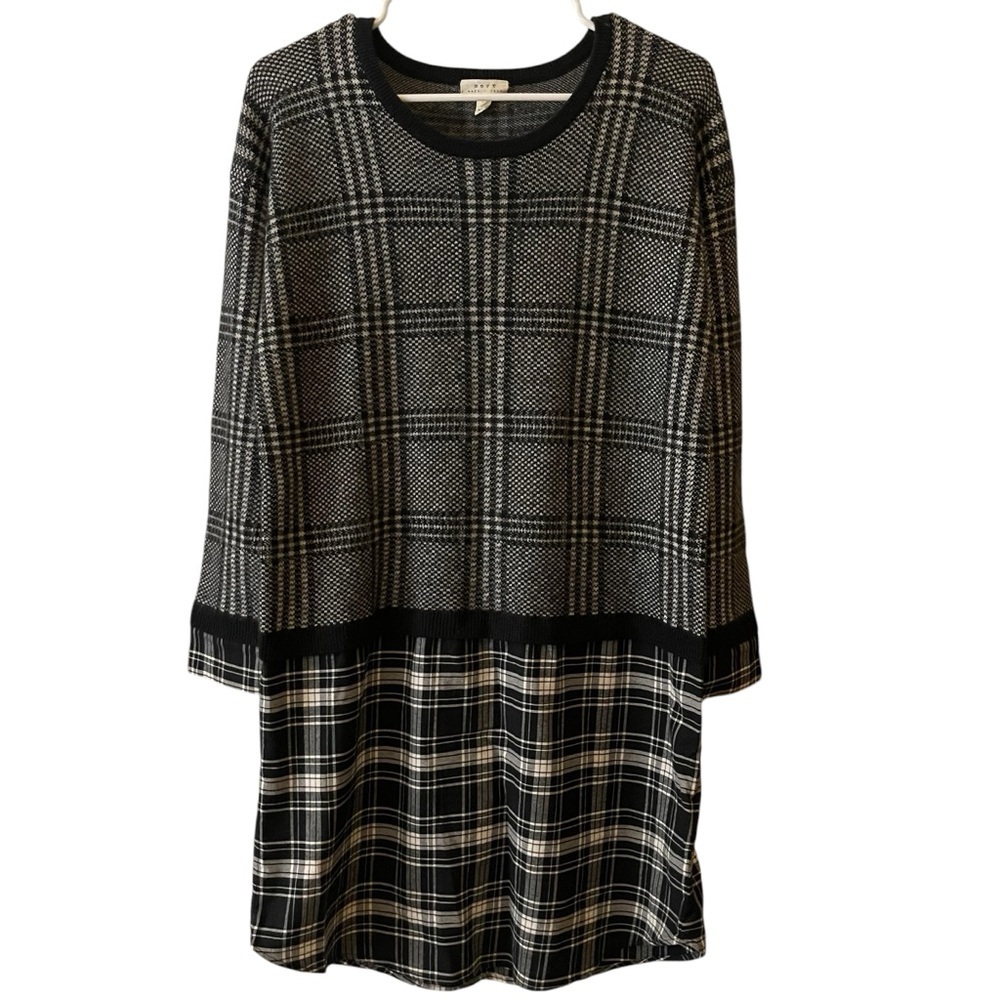 Soft Joie Black and White Long Sleeve Mixed Media Sweater Dress, Small - Picture 4 of 13